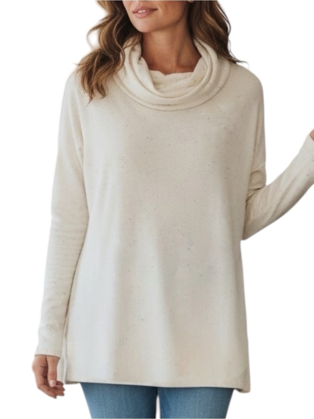 LOFT Lou & Grey Sz MEDIUM Oversized Cream Cowl Neck Speckled Ivory Top